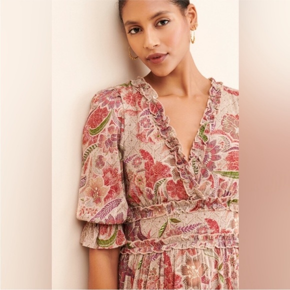 New Anthropologie BTFL-LIFE Floral Ruffle Maxi Dress In Rust! size xSmall - Picture 2 of 14